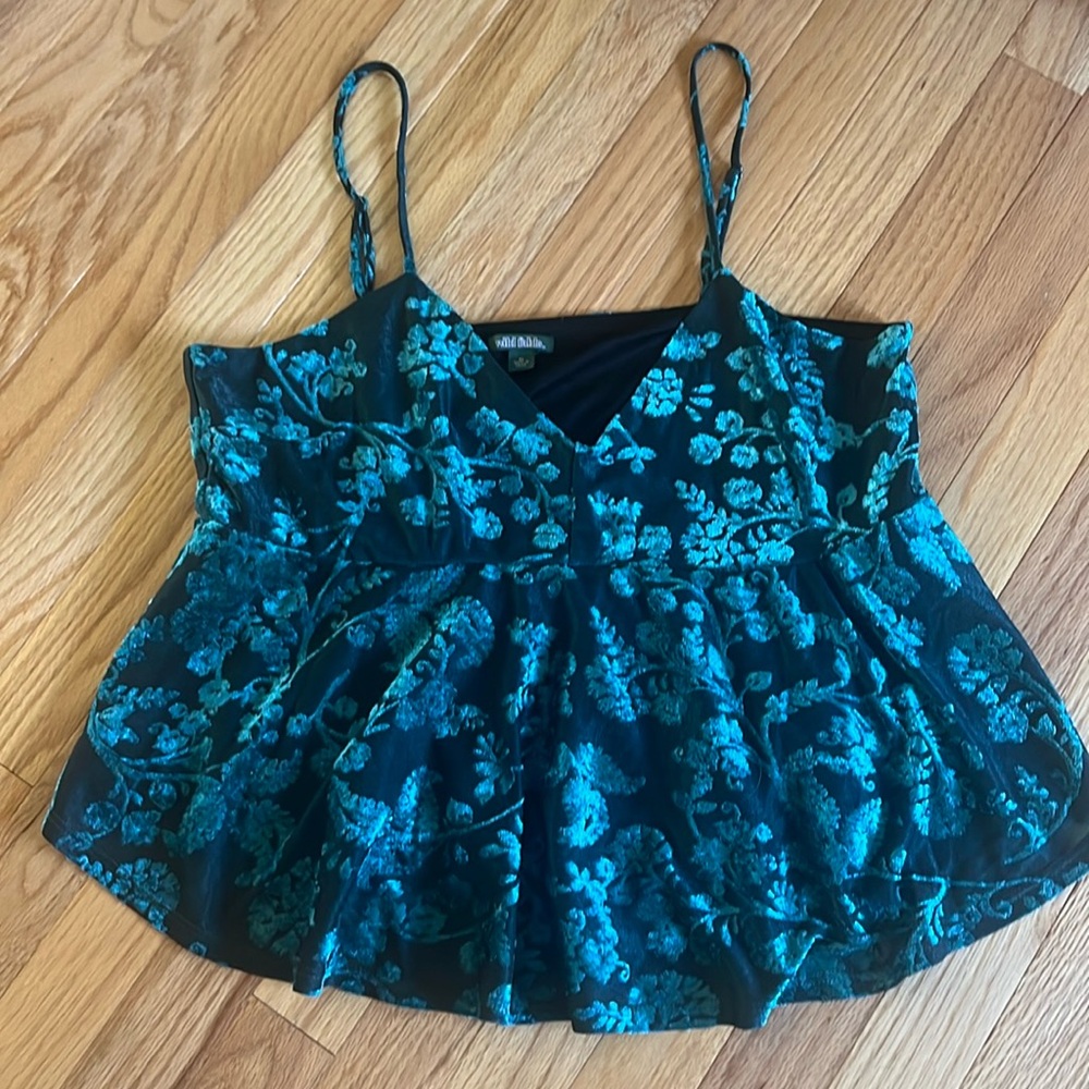 Wild Fable Velour Turquoise Flower Pattern Top